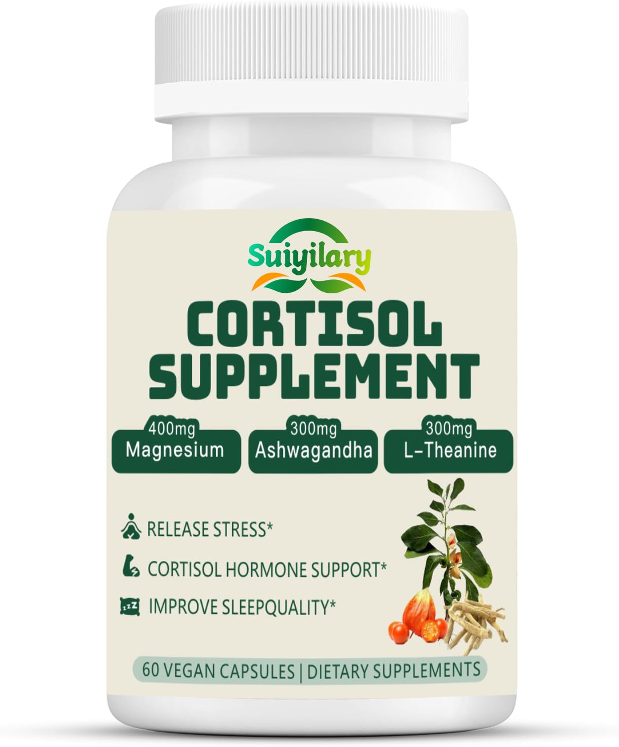 Cortisol Supplement for Women Men Hormone Balance Magnesium Ashwagandha Rhodiola L-Theanine Vitamin B6 B12 Mood Focus Sleep Support