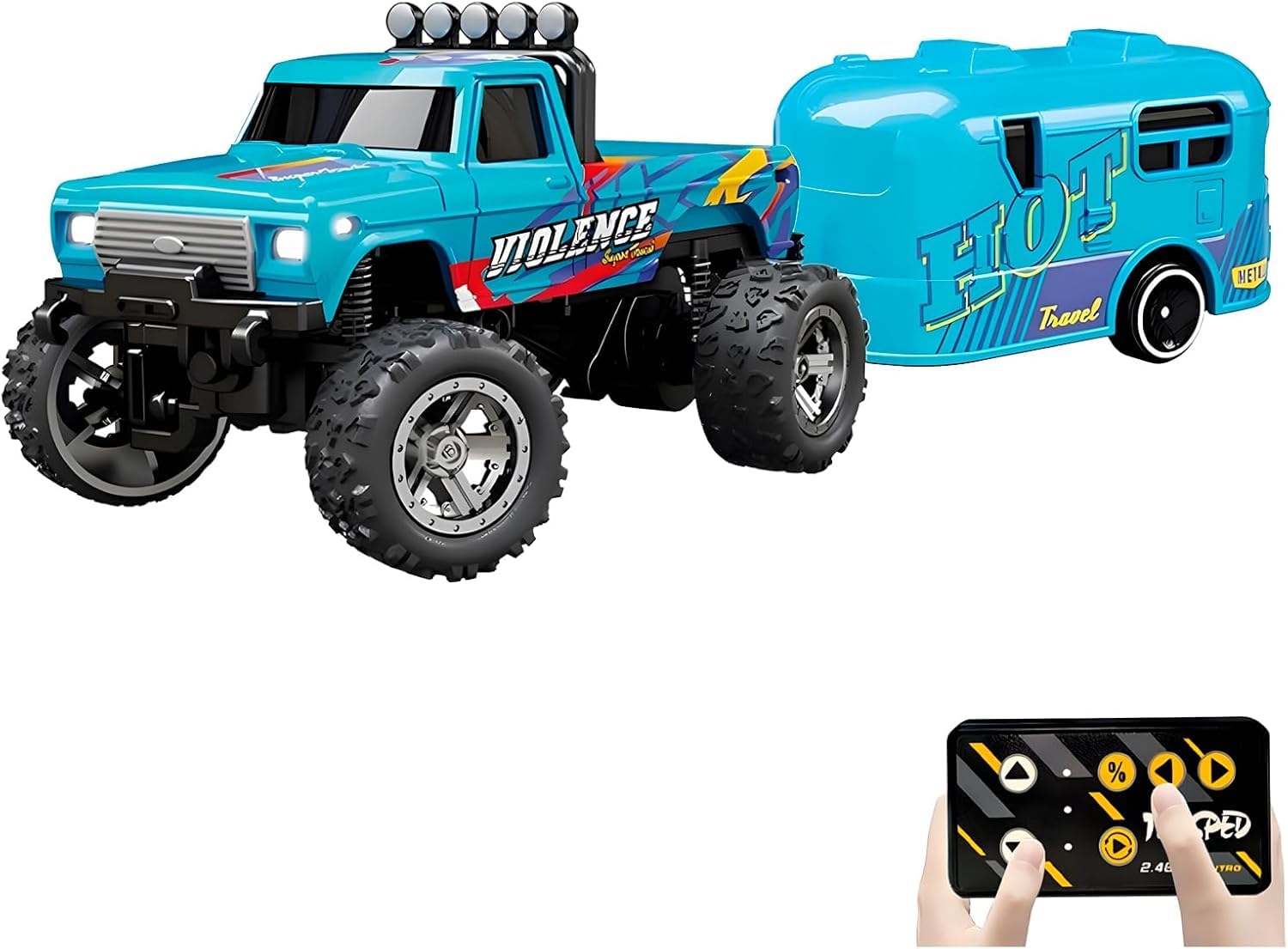 Atlodas Mini Rc Truck, Mini RC Monster Truck, 1:64 Scale Monster Truck Remote Control Car with Lights, 2.4Ghz Remote Control, Speed/Steering