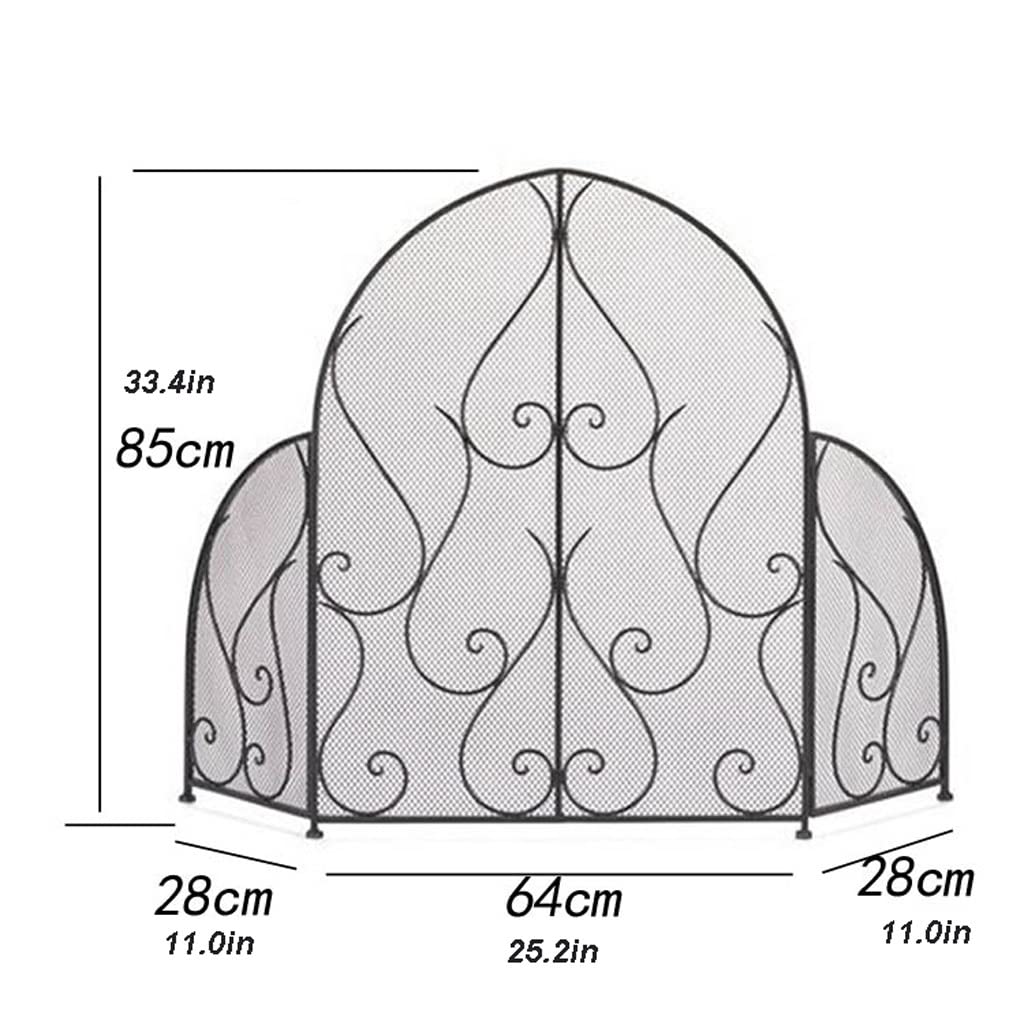 Schermi per Caminetti di Guardia Ferro battuto Tri-Fold Camino Separè con Net ignifugo casa Spark schermata del pannello decorazioni Guardrail Retro 33.4 pollici Accessori per Caminetti in Rete Decora