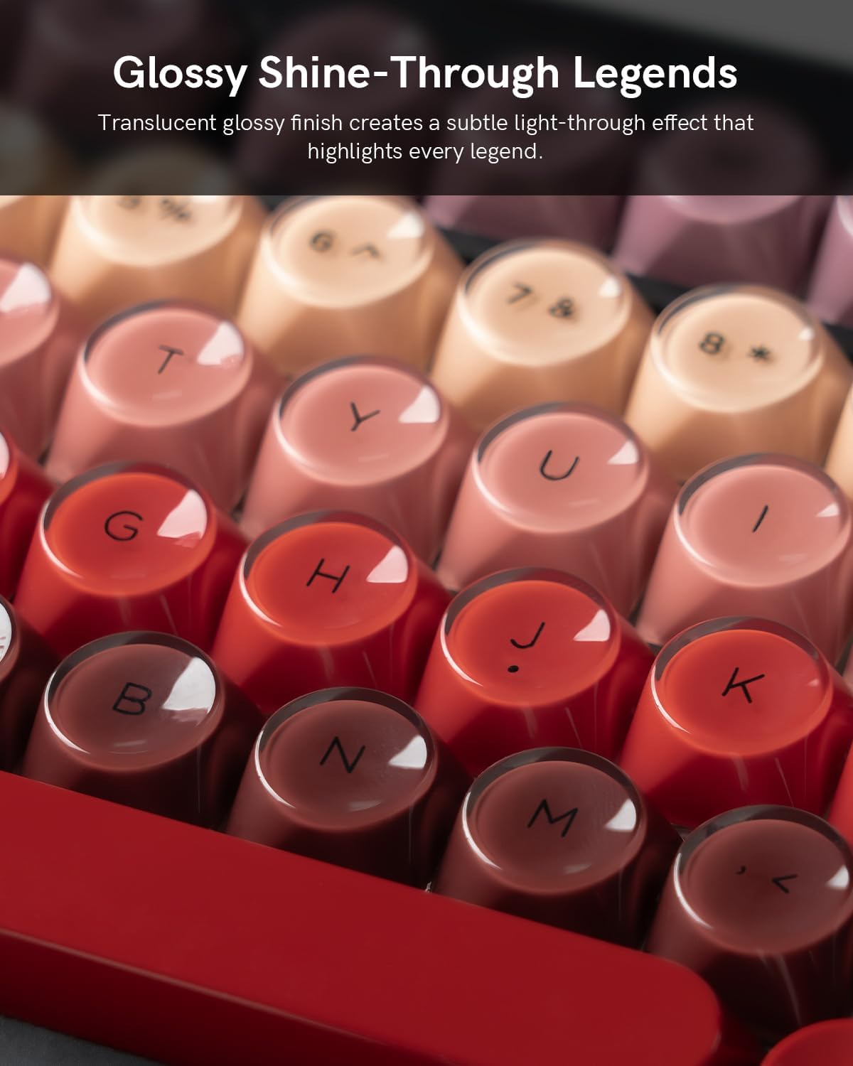 PBT Keycaps, Glossy Red Lipstick Jelly Keycaps MOA Profile, 128 Keys Elegant Cute Custom Key caps for 61/68/84/87/98/100 Cherry Gateron MX Mechanical Keyboards, No Tear & Never Fades