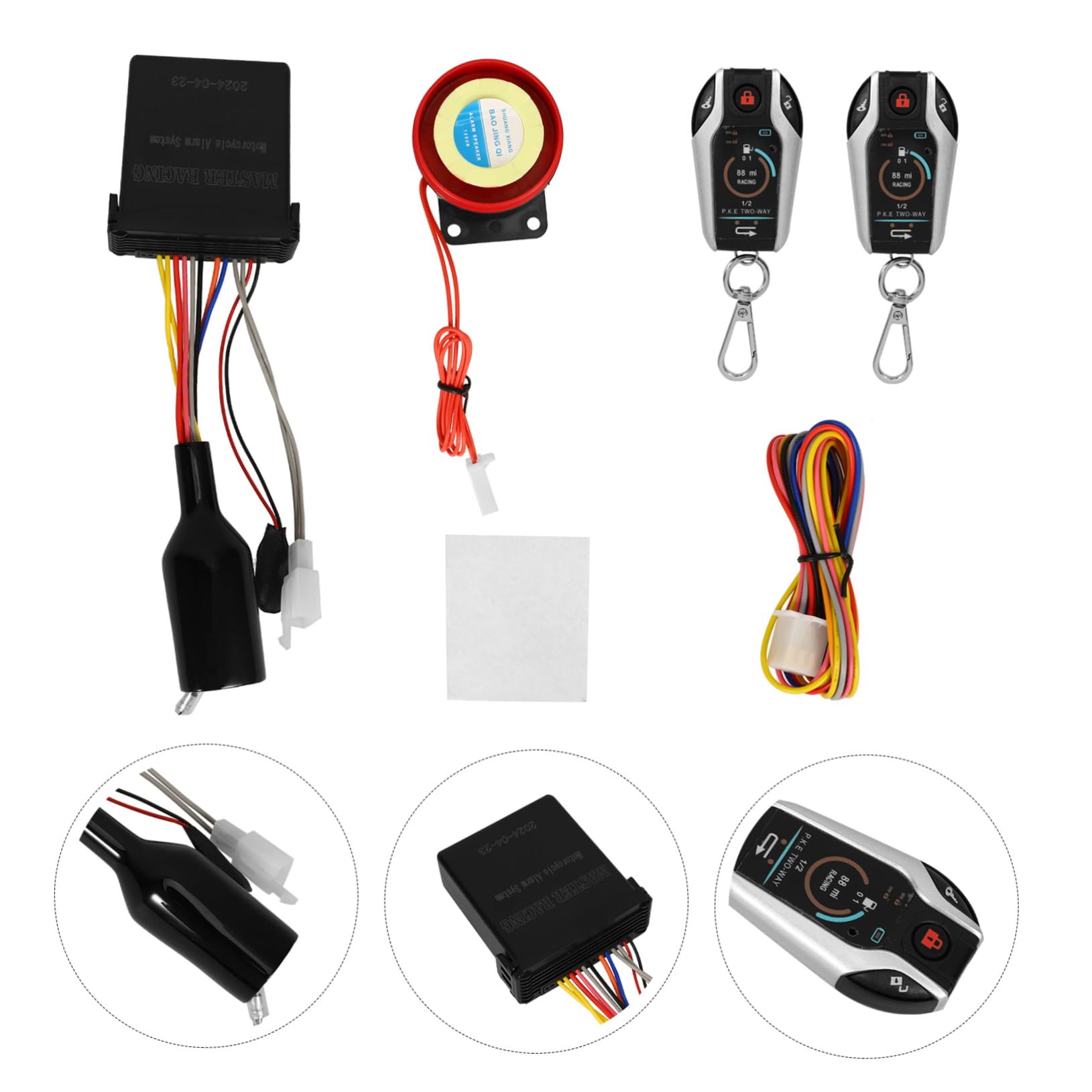 Kit Antifurto per Moto Allarme Bidirezionale, Avvio Remoto, Blocco Automatico e Sblocco, Materiale Plastico, Telecomando Incluso, Sicurezza Potenziata per Motocicletta