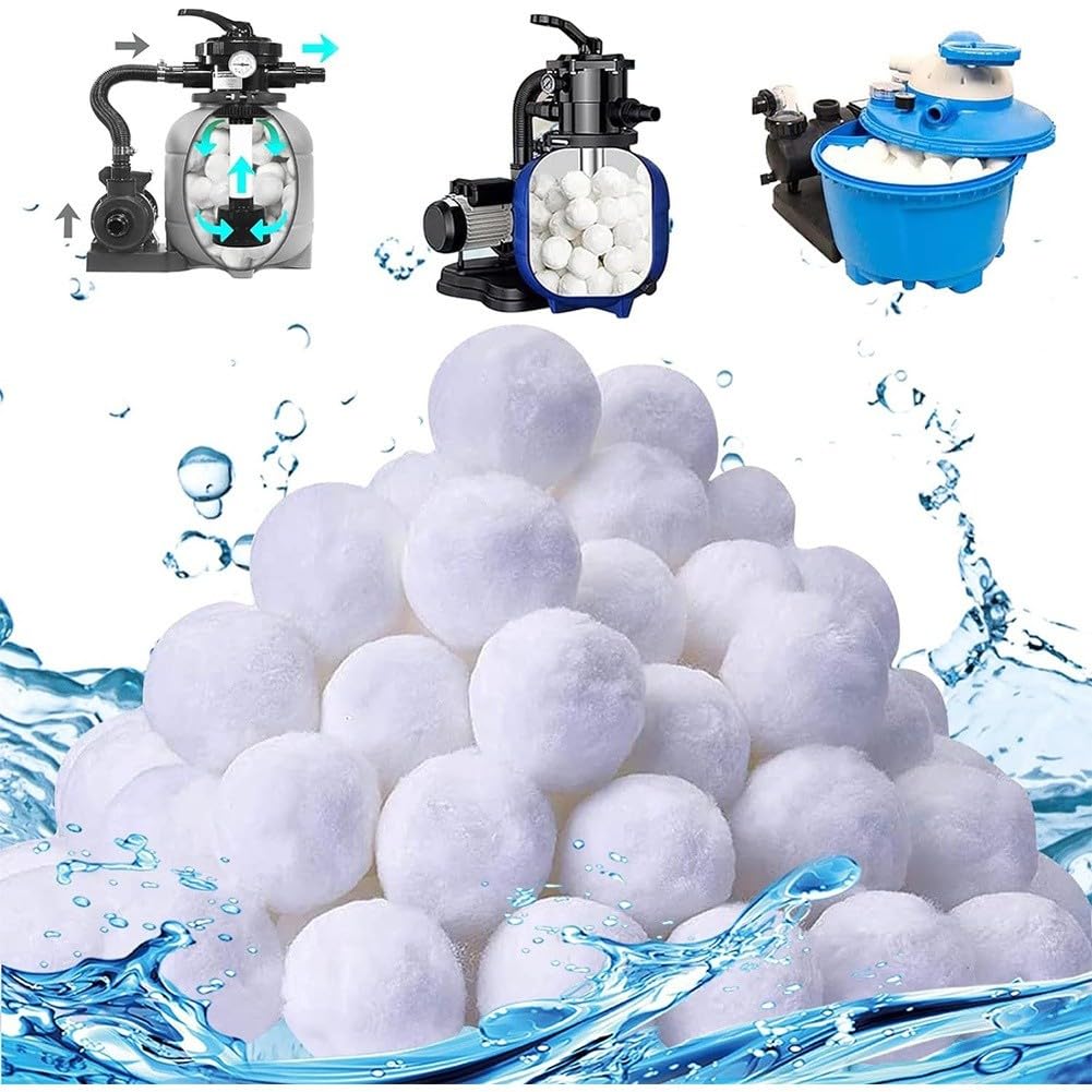 EasyByMall Balles filtrantes de piscine, 100 % fibre de polyester, ultrafiltration 3-5, lavables en machine et légères pour tous les filtres à sable de piscine