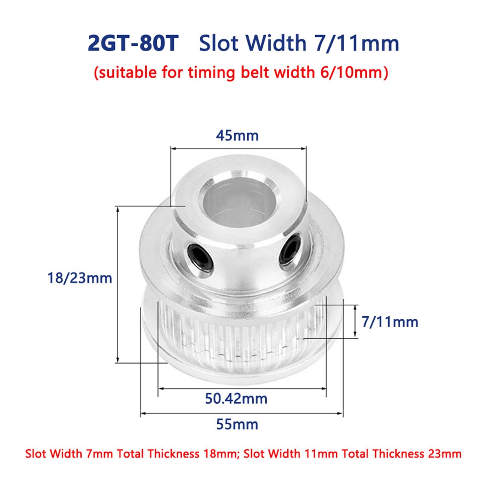 Zahnriemenscheibe 2GT – 90 Zähne, Bohrung 10 Mm, Für Riemenbreite 6/9/10 Mm, Aluminium, Doppelte Flansche