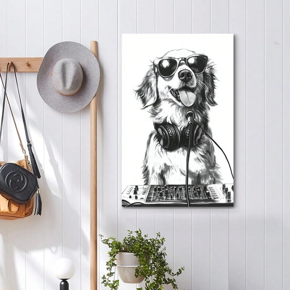Trdmcfbn Dj Dog Wall Decor, Retriever Canvas Print, Home Decoration Painting, Canvas Wall Painting(40x80cm/No frame)