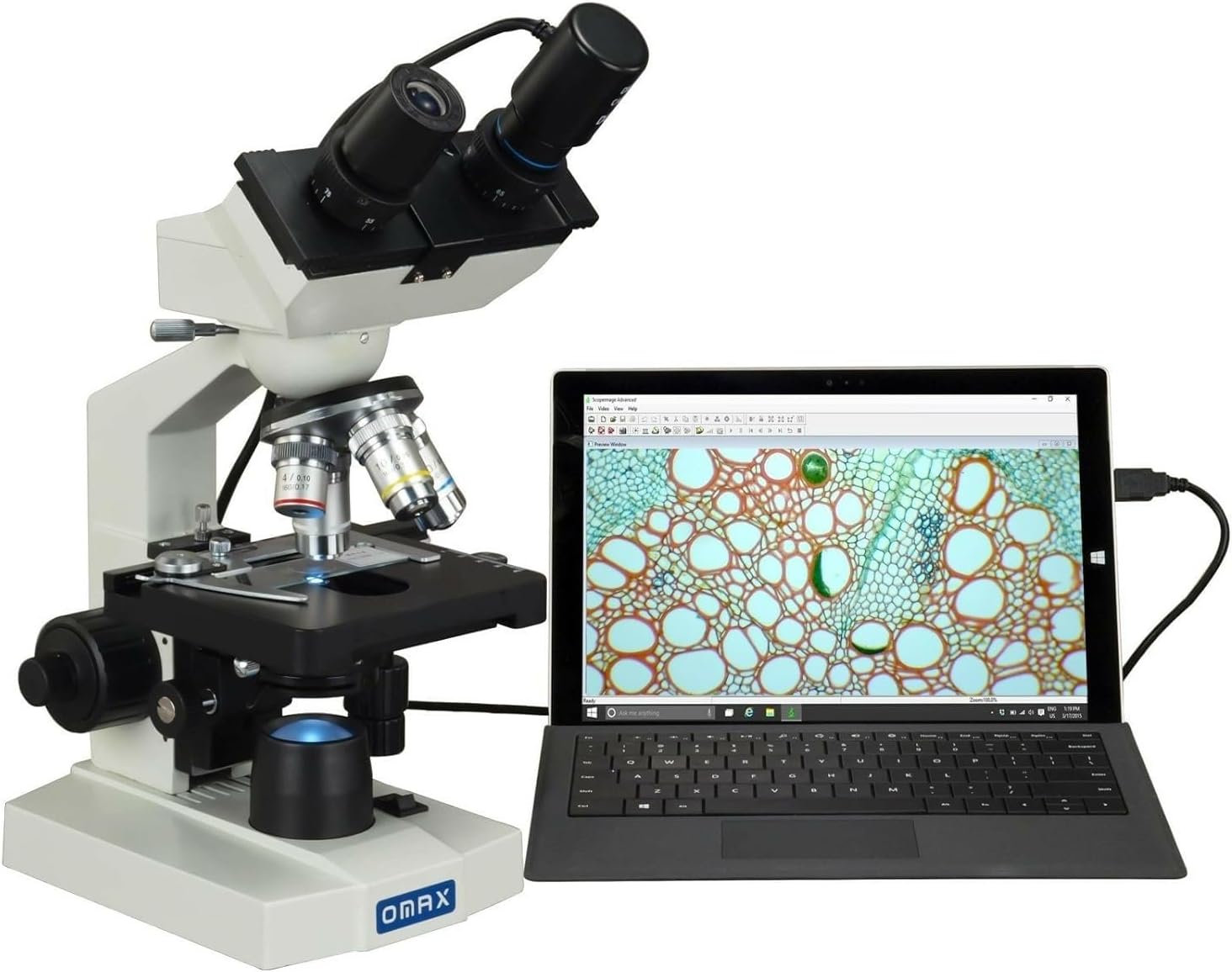 OMAX 40X-2500X Lab Binocular Compound LED Microscope with Double Layer Mechanical Stage and Digital Camera M82EZ-C02