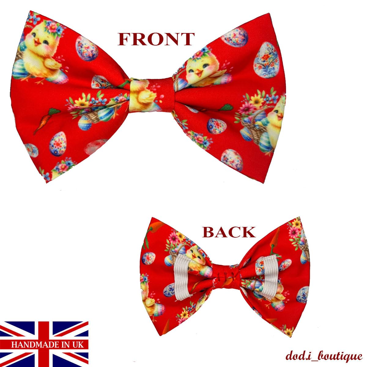 New Dogs Bow Tie EASTER carrots eggs RED Elastic Bands attached to bowtie ACCESSORY Handmade UK (Chicken LARGE) - Image 4