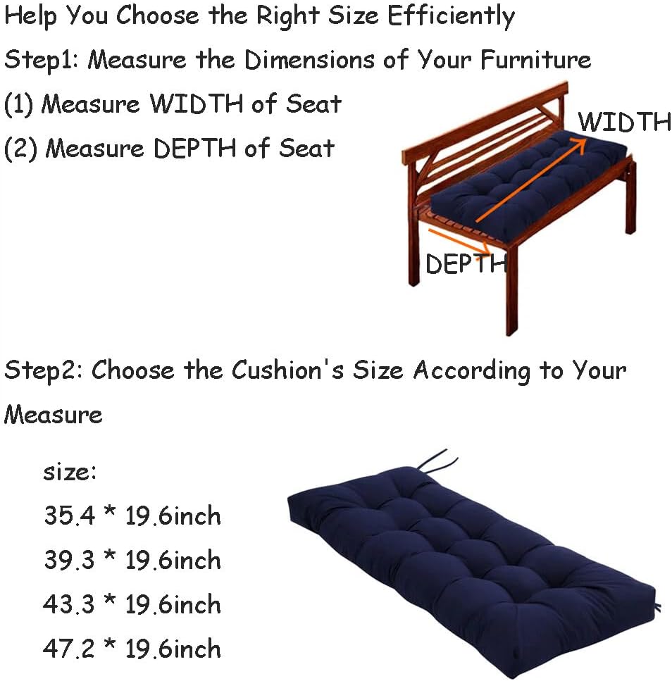 Bench Cushion, Patio Furniture Cushions with Ties, Soft Bench Cushions for Indoor/Outdoor Furniture Kitchen&Dining (Navy Blue, 39 * 19.7in)