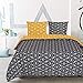 Produktbild Nimsay Home Bettbezug-Set, sechseckig, geometrisch, 100 % Baumwolle, Leinen mit Kissenbezug, baumwolle, Grau-Ockergelber Senf, German 135 x 200cm + 1 Pillowcase 80x80cm