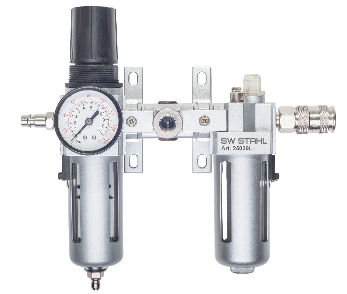 SWStahl 25029L Unidad de Mantenimiento de Aire Comprimido, 1/2", 15 Bar | Filtro regulador y lubricador para neumática con caudal de 3100 l/min, rango 0.5-11 bar y conexión de rosca 1/2 pulgada