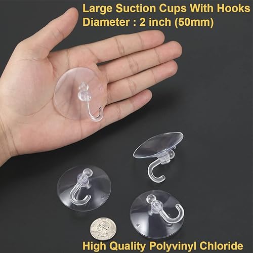 Miniatura 3 de 12 ventosas grandes con ganchos de plástico transparente de 2 pulgadas para ventanas de vidrio, festivales, fiestas, decoración temática de