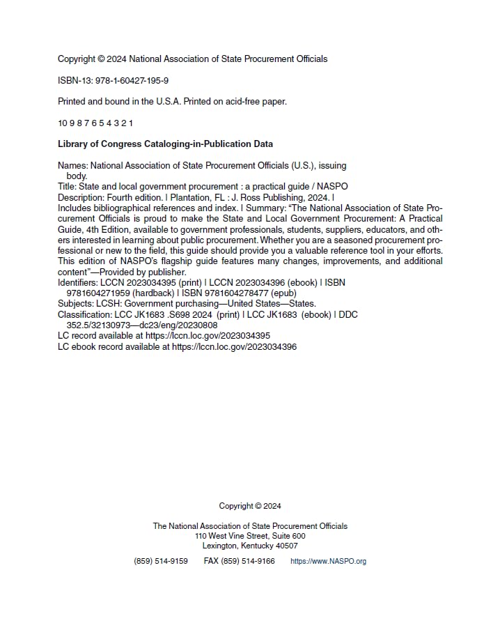 State & Local Government Procurement: A Practical Guide, Fourth Edition      Textbook Binding – January 1, 2024