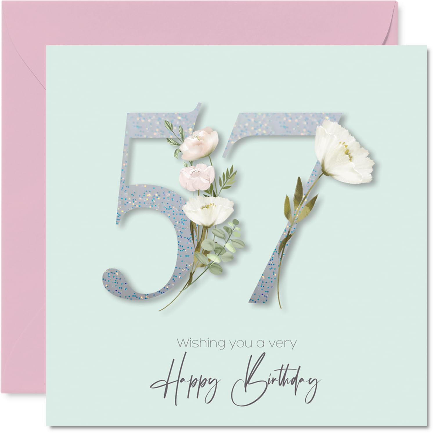 57th Birthday Cards for Women - Fancy Floral Flowers - Happy Birthday Card for 57 Year Old Woman Nan Grandma Nanny Cousin, 145mm Bday Greeting Cards