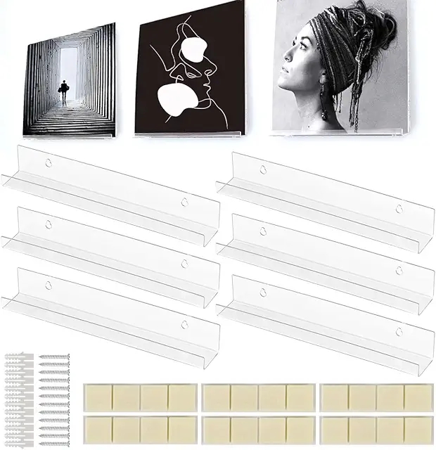 Vinyl Wall Mounts - Pack of 6 Transparent Acrylic LP Record Holders with Screws