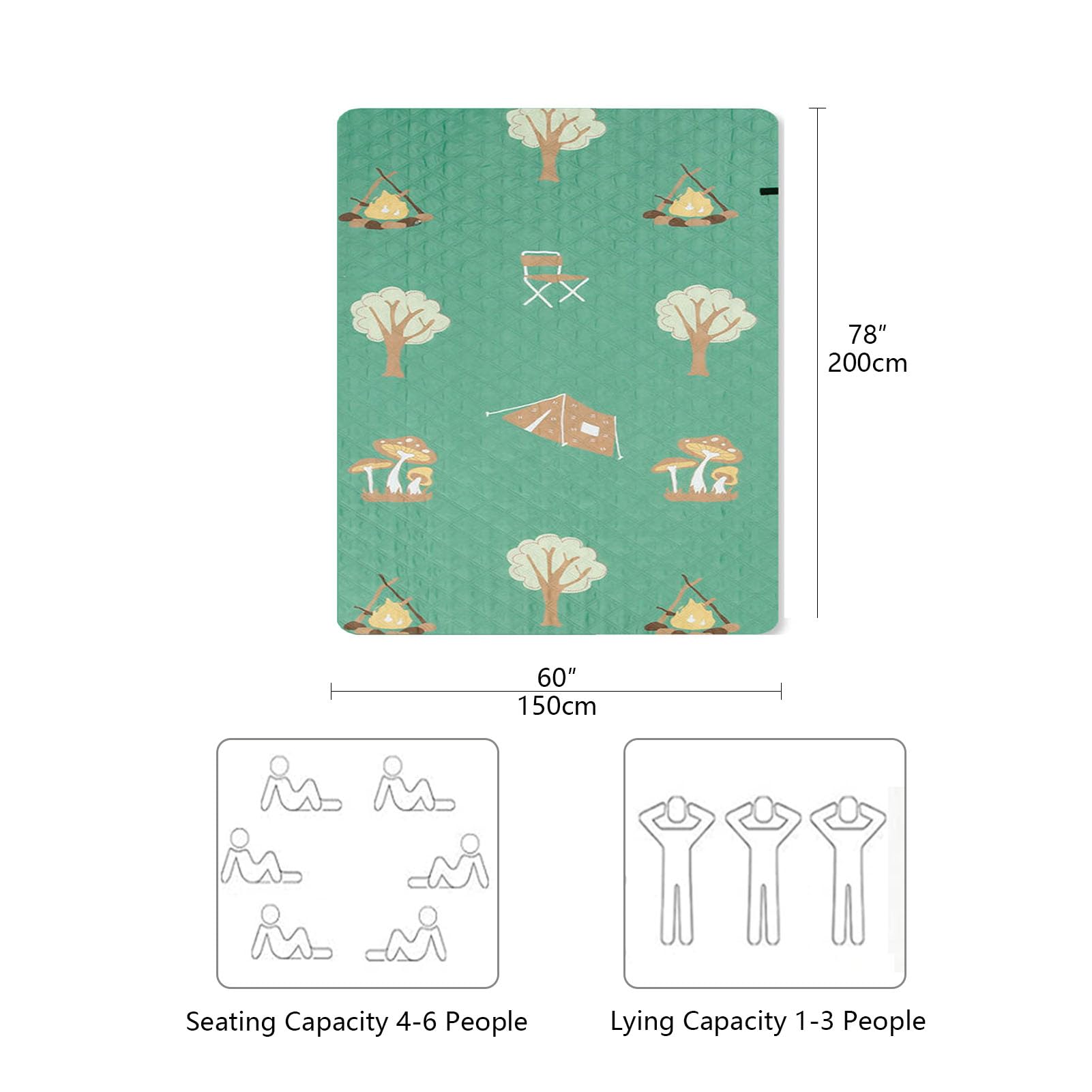 Coperta Picnic Impermeabile, Pieghevole e Portatile, Coperta da Campeggio, Tappeto Spiaggia Antisabbia Grande per Campeggio/BBQ/Viaggi,Lemon,200×200cm