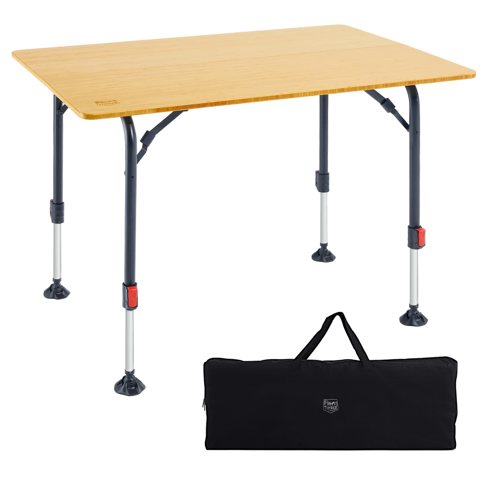TIMBER RIDGE Campingtisch Klappbar Bambus Klapptisch Höhenverstellbar 53-70cm Aluminiumrahmen Gartentisch mit Tragetasche 100x70 cm für Garten Picknick Balkon Wohnmobil
