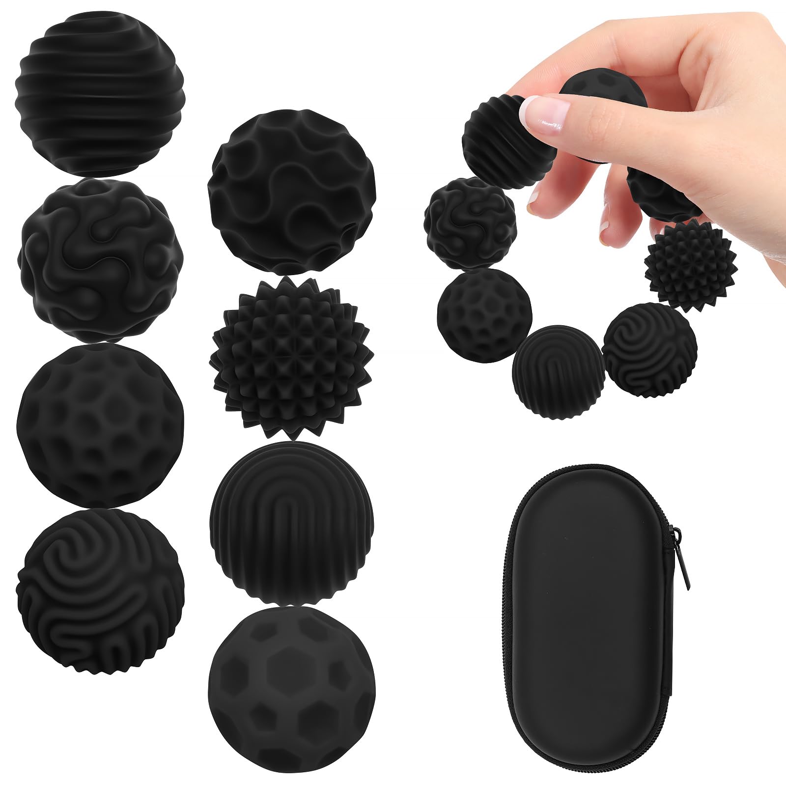 8PCS Magnetic Fidget Balls, Weighted Texture Tactile Magnetic Balls Fidget Toys, Sensory Fidget Balls, Stress Anxiety Relief Toys for Fingers Hands, Pain Stimming Tools for Adults with Autism (Black)