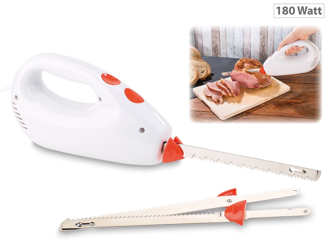 Rosenstein & Söhne Elektrisches Messer 180 W mit 2 Edelstahl-Doppelklingen & Sicherheitssystem