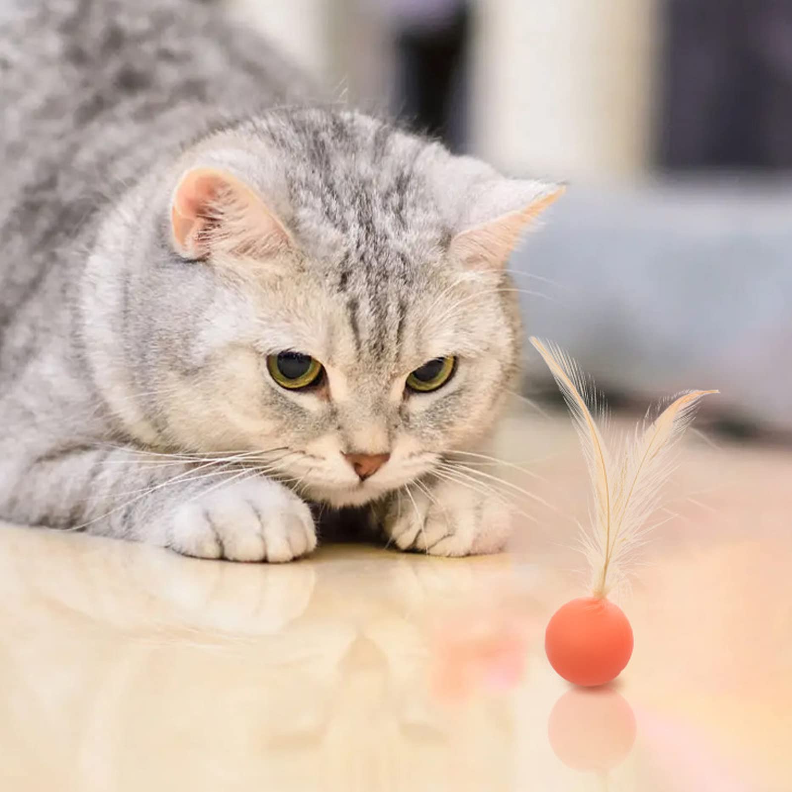 Pallina Rimbalzante per Gatti con Piume, 3 Pezzi Morbida Flessibile Interattiva Giocattolo per Gattini per Intrattenimento e Gioco