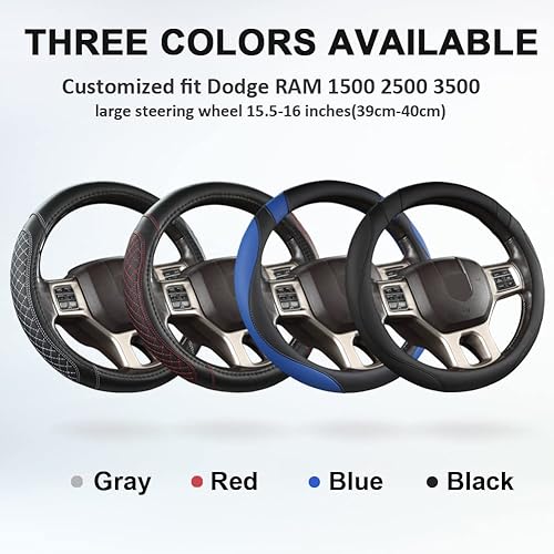 Miniatura 7 de West Llama Funda personalizada para volante de automóvil para Dodge RAM 1500 2500 3500, 15.5-16 pulgadas (negro + gris tamaño grande)