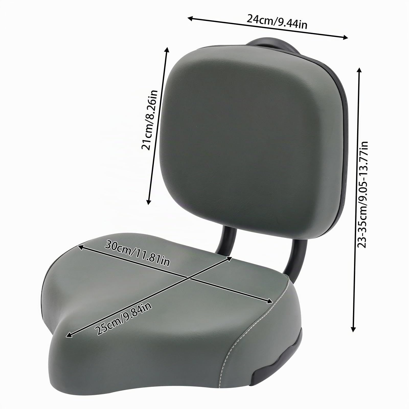 Selle de Vélo avec Dossier Gris - Siège Confortable pour Tricycle & Vélos Électriques - Hauteur Réglable - Hommes, Femmes & Séniors