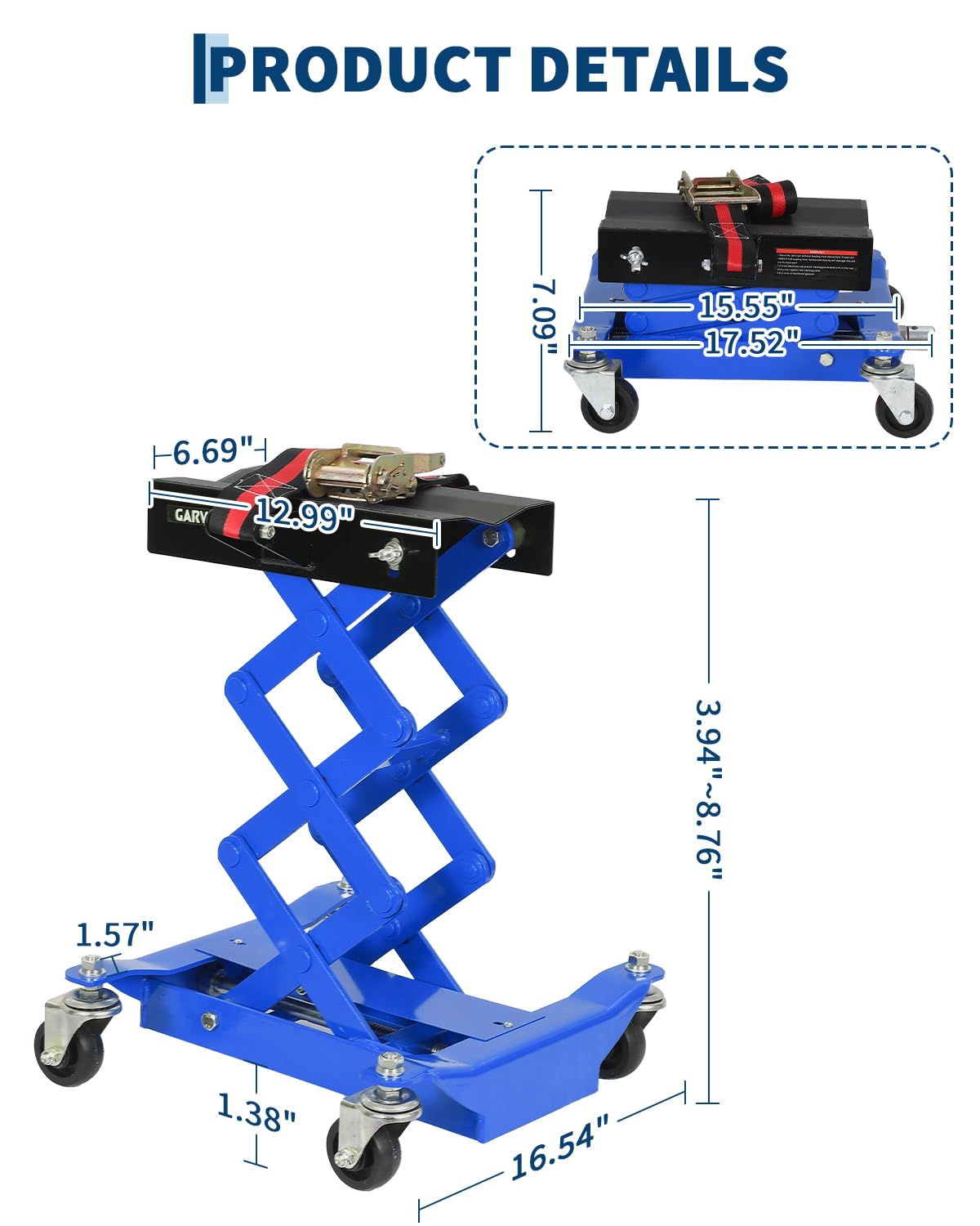 Cric De Transmission Au Sol Capacité 200KG, Réglable en Hauteur 17,8-58cm