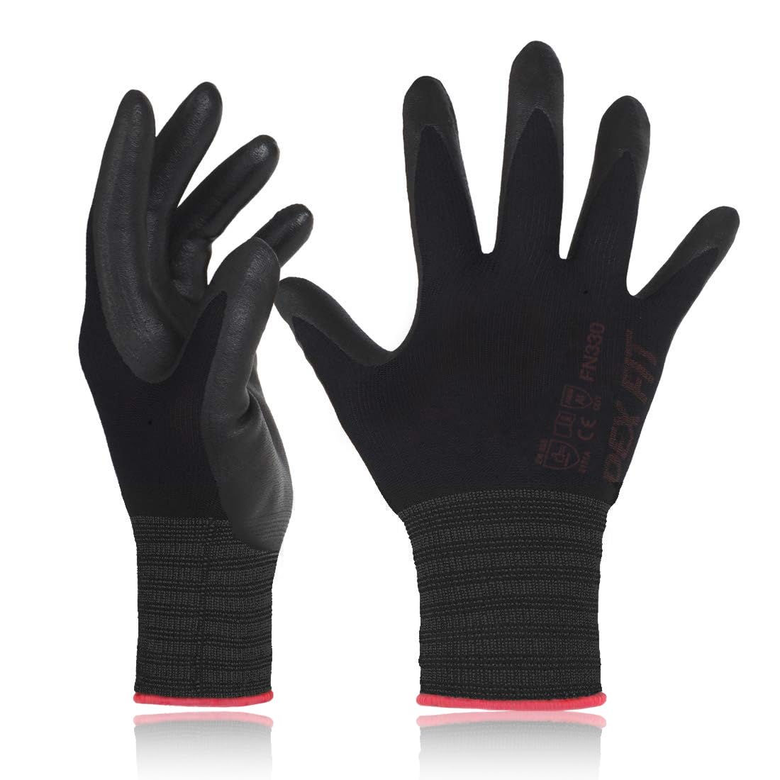 DEX FIT Nitrile Work Gloves FN330, 12 Pairs, 3D-Comfort Stretchy Fit, Firm Grip, Thin & Lightweight, Touch-Screen Compatible, Durable, Breathable &