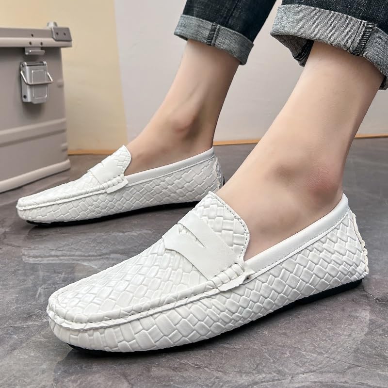 Loafers for Men Square Toe Vegan Leather Stone Pattern Penny Loafers Flat Heel Anti-Slip Lightweight Wedding Fashion Slip-ons3