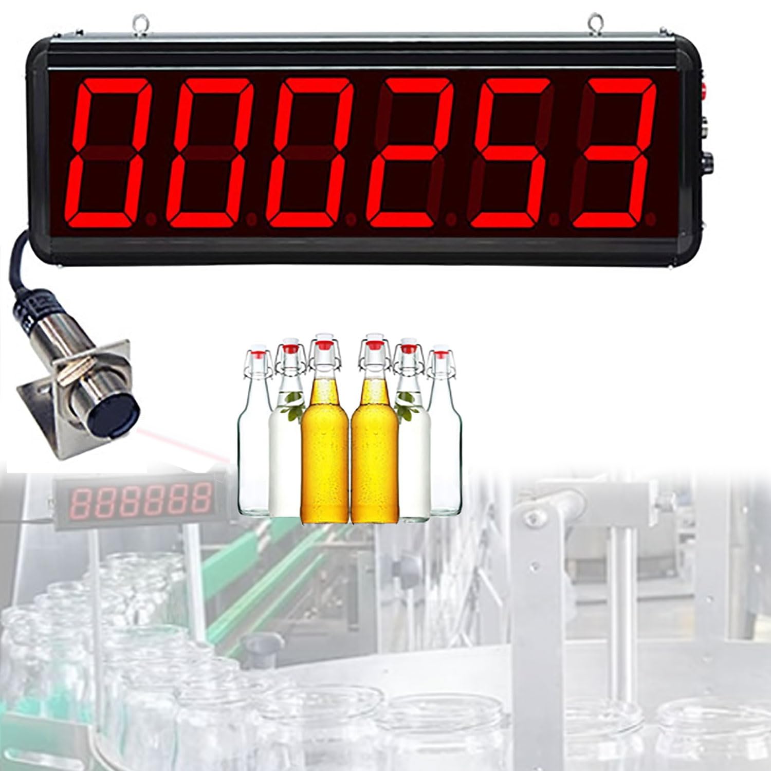 Contatore Digitale Industriale, Conta Fino a 999999, Display da 3 Pollici, Distanza di rilevamento 10-15 cm e 20-45 cm, Forte Resistenza alle interferenze per Linee di produzion,