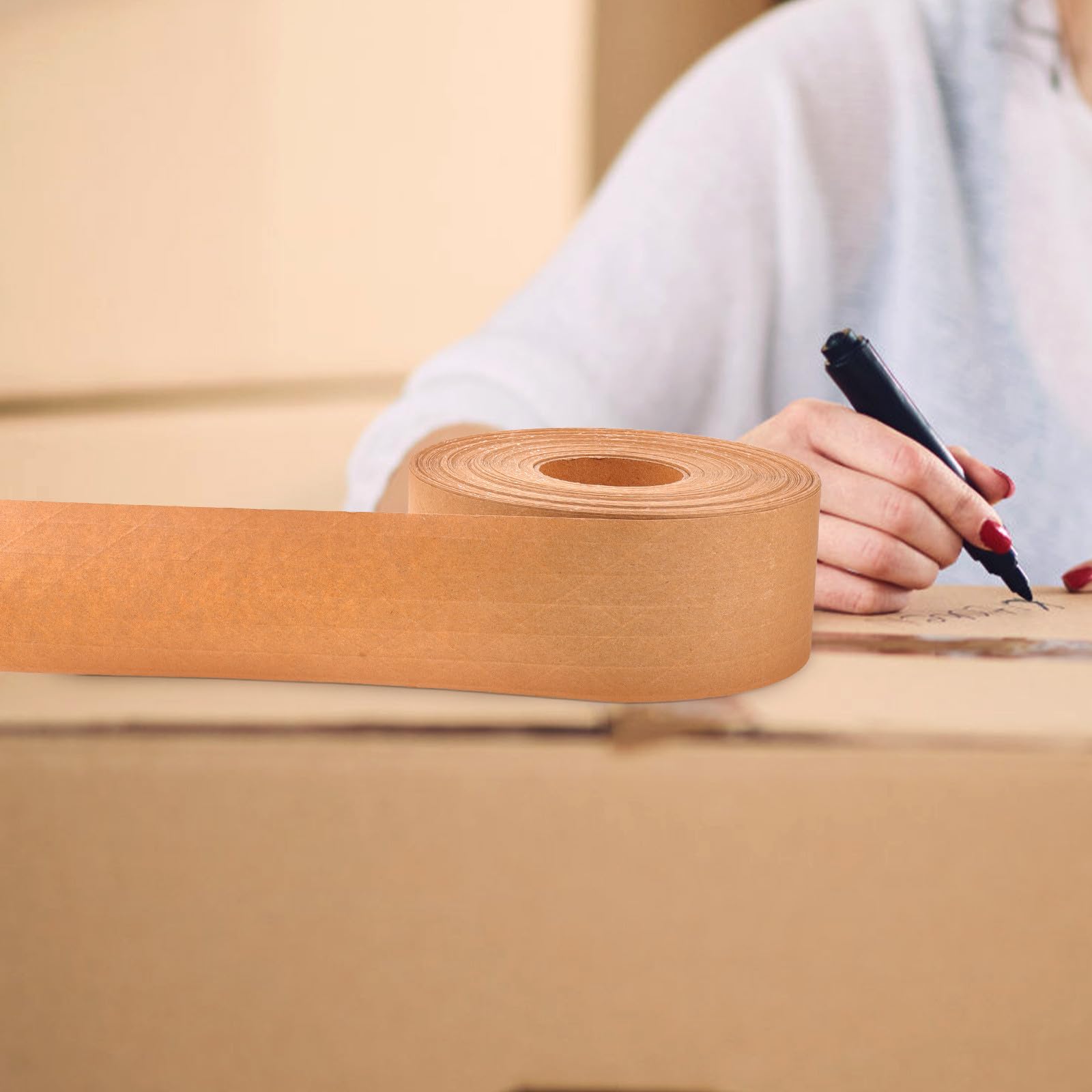Alasum Kraftpapier Packband 1 Rolle Braunes Papierklebeband Selbstklebend Leichtgewichtig ohne Verziehen zum Versiegeln von Kartons und Einrahmungen