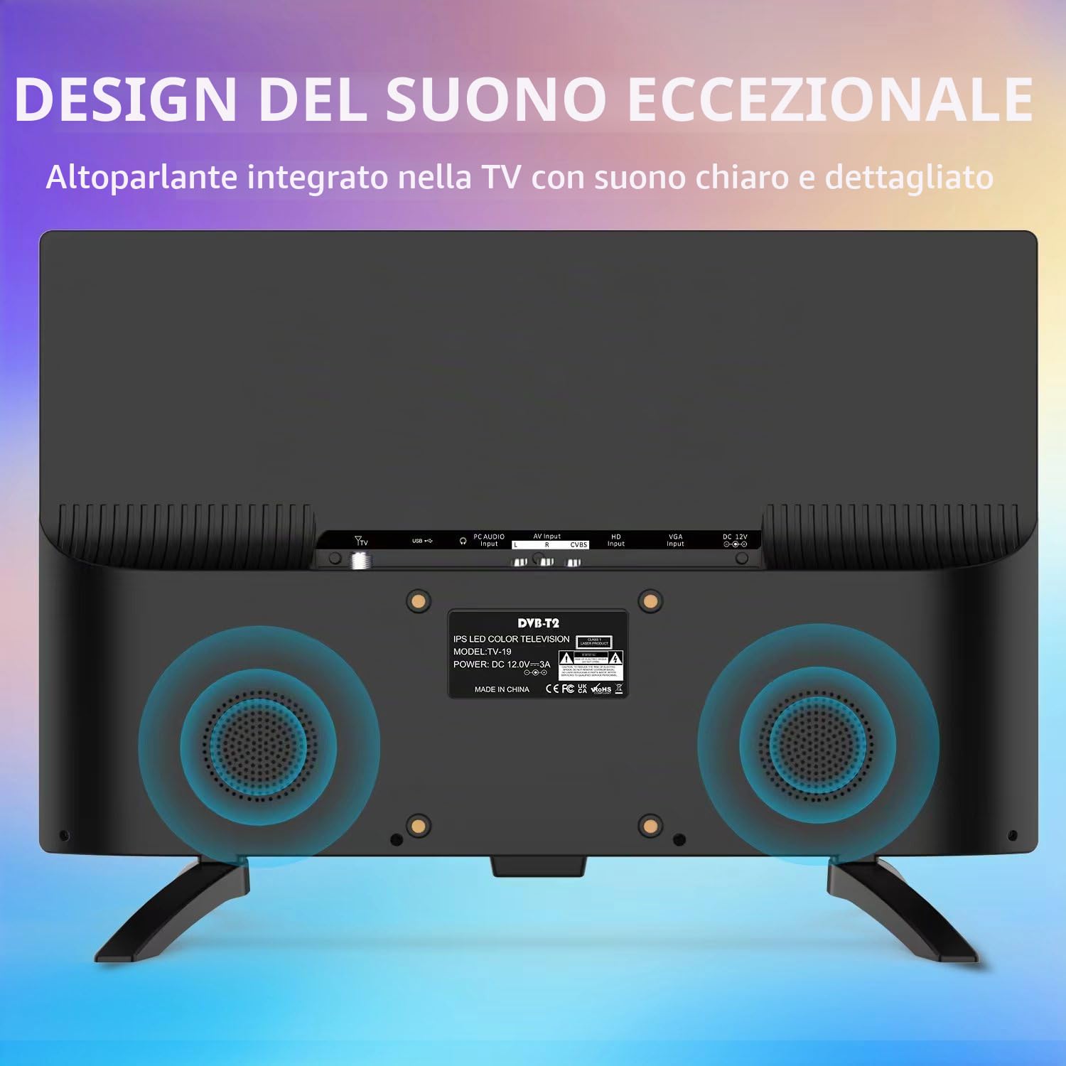 ZOSHING TV 19 pollici,TV 12 volt per Camper con Sintonizzatore Digitale T2-HEVC,HDMI,USB,VGA porta IN,per Cucina,Camera da letto