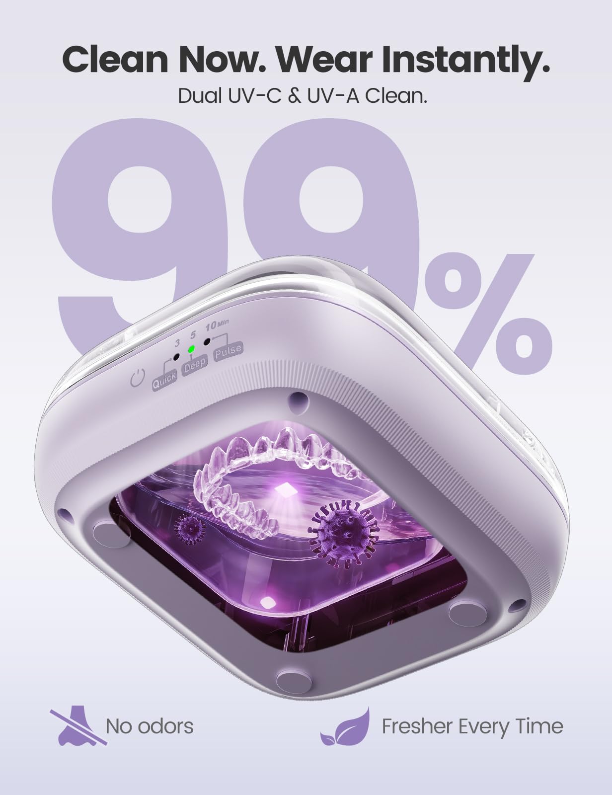 VAYDEER Limpiador Ultrasónico 48 kHz con 3 Modos, Morado | Limpieza ultrasónica portátil para férulas, retenedores, prótesis y joyas con temporizador digital