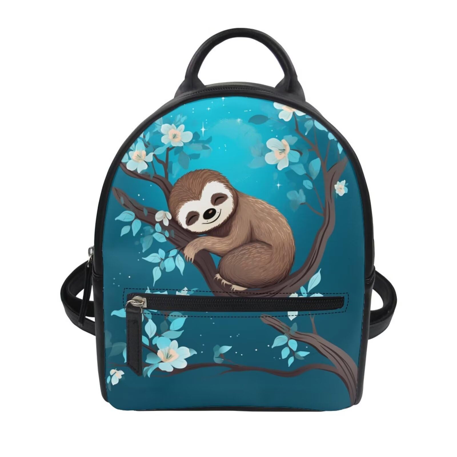 Showudesigns Flower Sloth Backpack Purse for Women Teens Girls Mini Backpacks Small Back Pack Water-Resistant Shoulder Bag for School Travel Min Cute