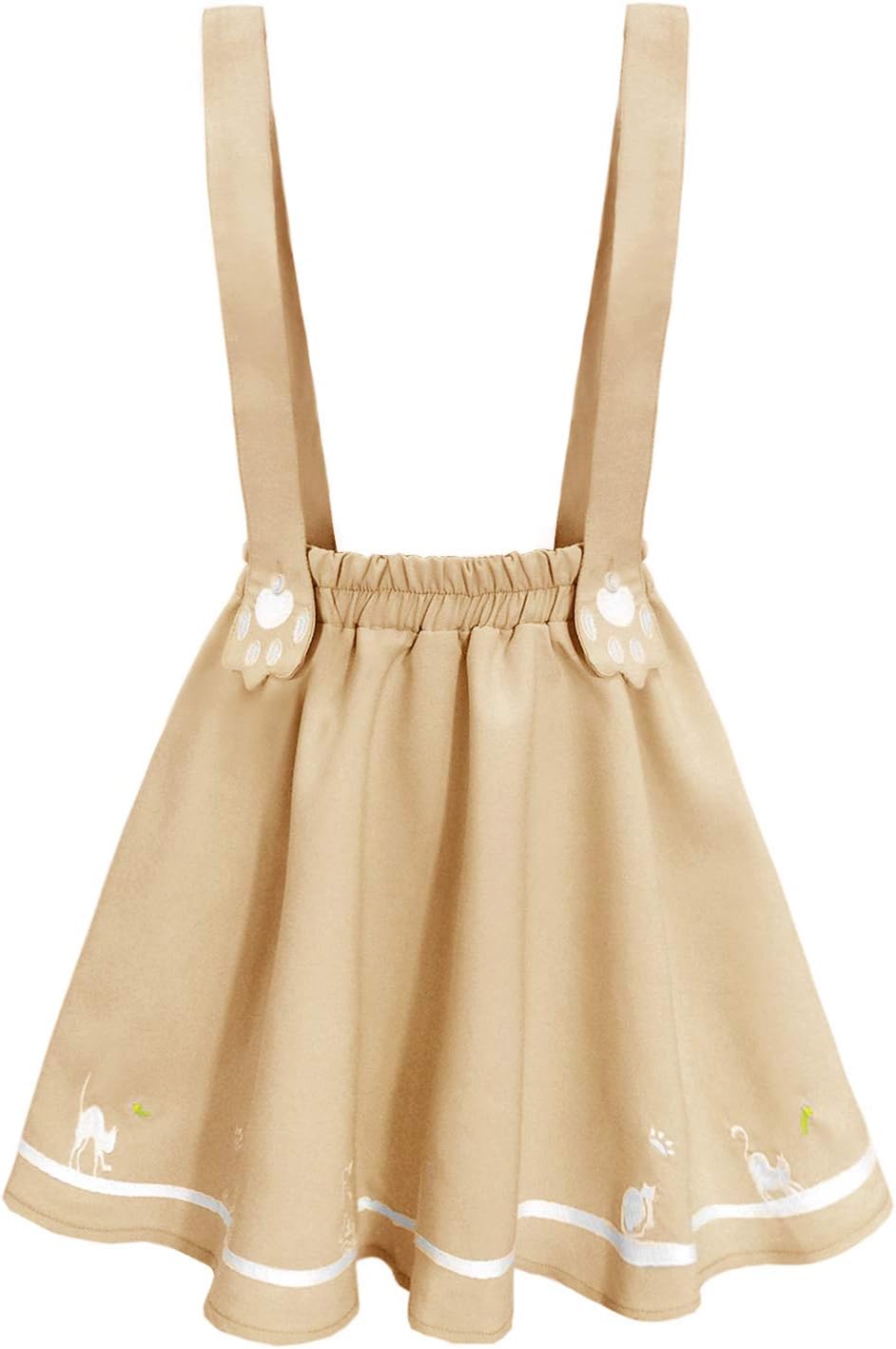 futurino Women's Sweet Cat Paw Embroidery Pleated Mini Skirt with 2 Suspender