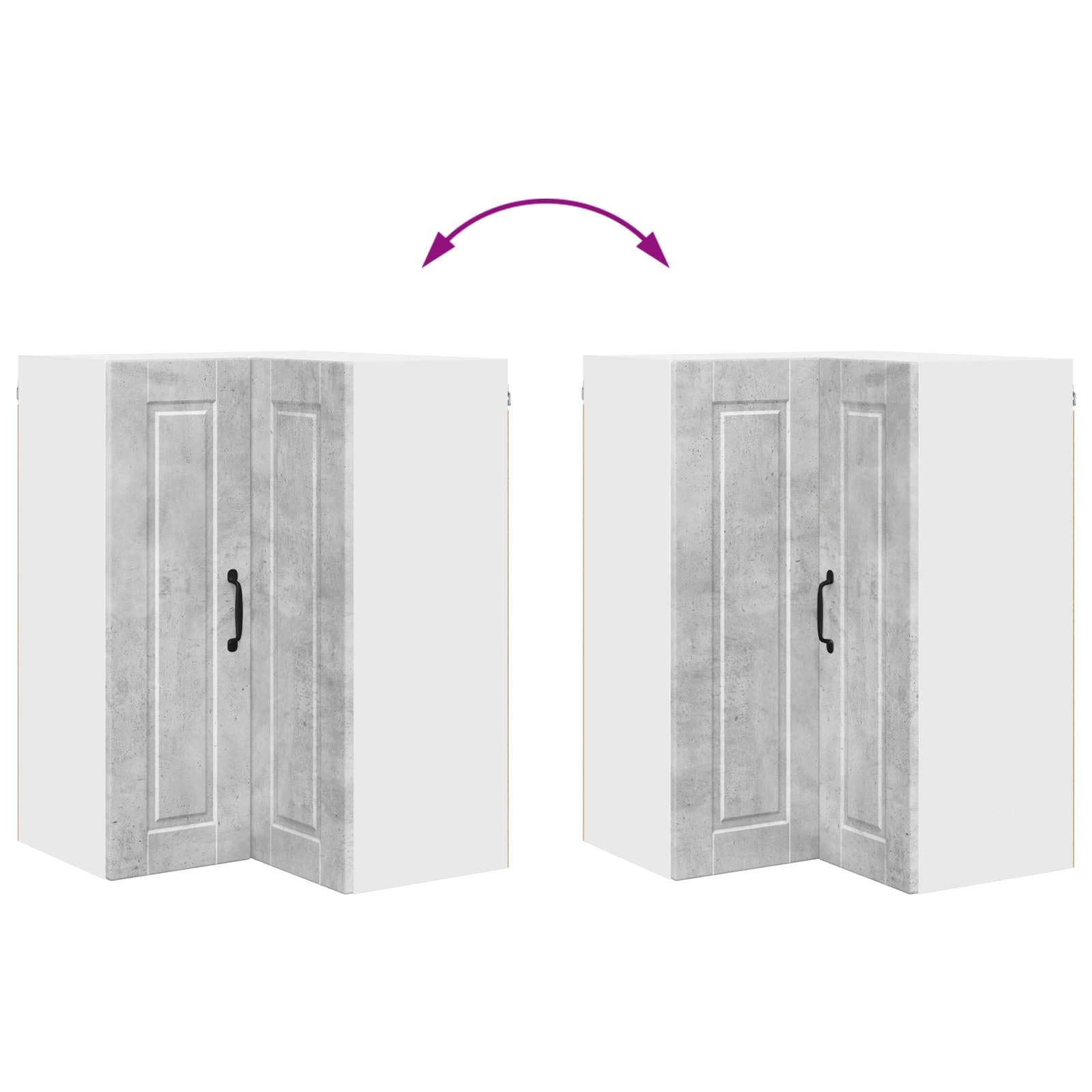 Armario esquinero de pared Porto Hormigón, gris, 57 x 57 x 80 cm, madera, 3 estantes, 2 puertas, con montaje en pared, espacio de almacenamiento para utensilios de cocina, armario de despensa