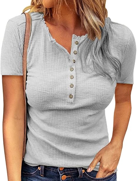 Top Donna Manica Lunga/Corta con Scollo a V Bottone Causale Henley Tunica T-Shirt da Donna Camicetta Bottoni Camicetta Casual T-Shirt Estiva Girocollo Top T-Shirt con Orlo Irregolare Maglietta Henley