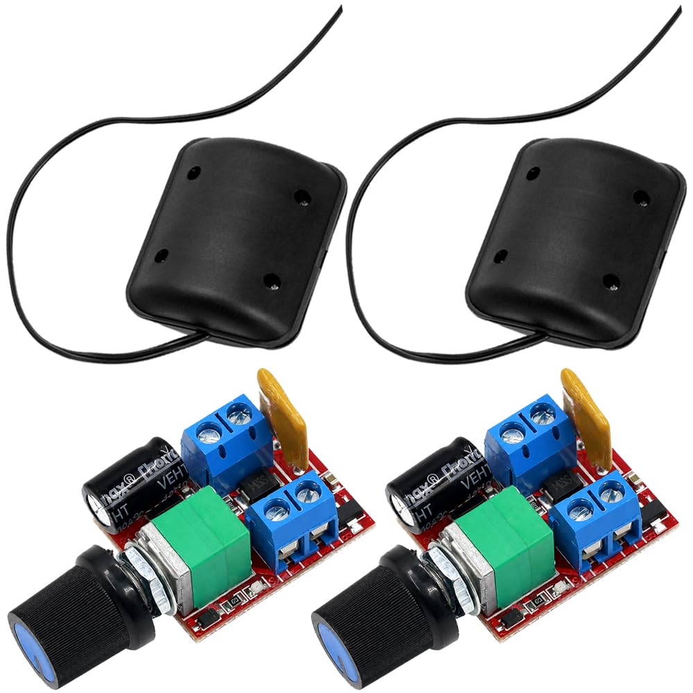 JYUDAUFU DC 12V Vibration Motor, 2300RPM Vibration Mini Micro Motor Message Machine with Black Plastic Shell 58x44x30mm for DIY Massager, with PWM Speed Controller (2 Pack)