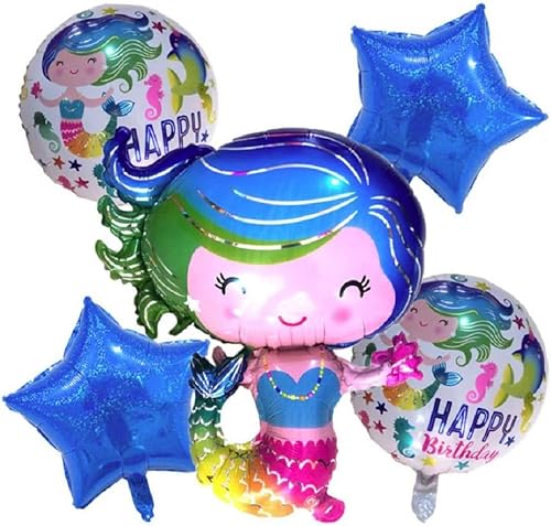 Juego de globos de fiesta de cumpleaños de sirena, 6 piezas de decoración de globos para niños, suministros para fiestas bajo el mar, paquete de