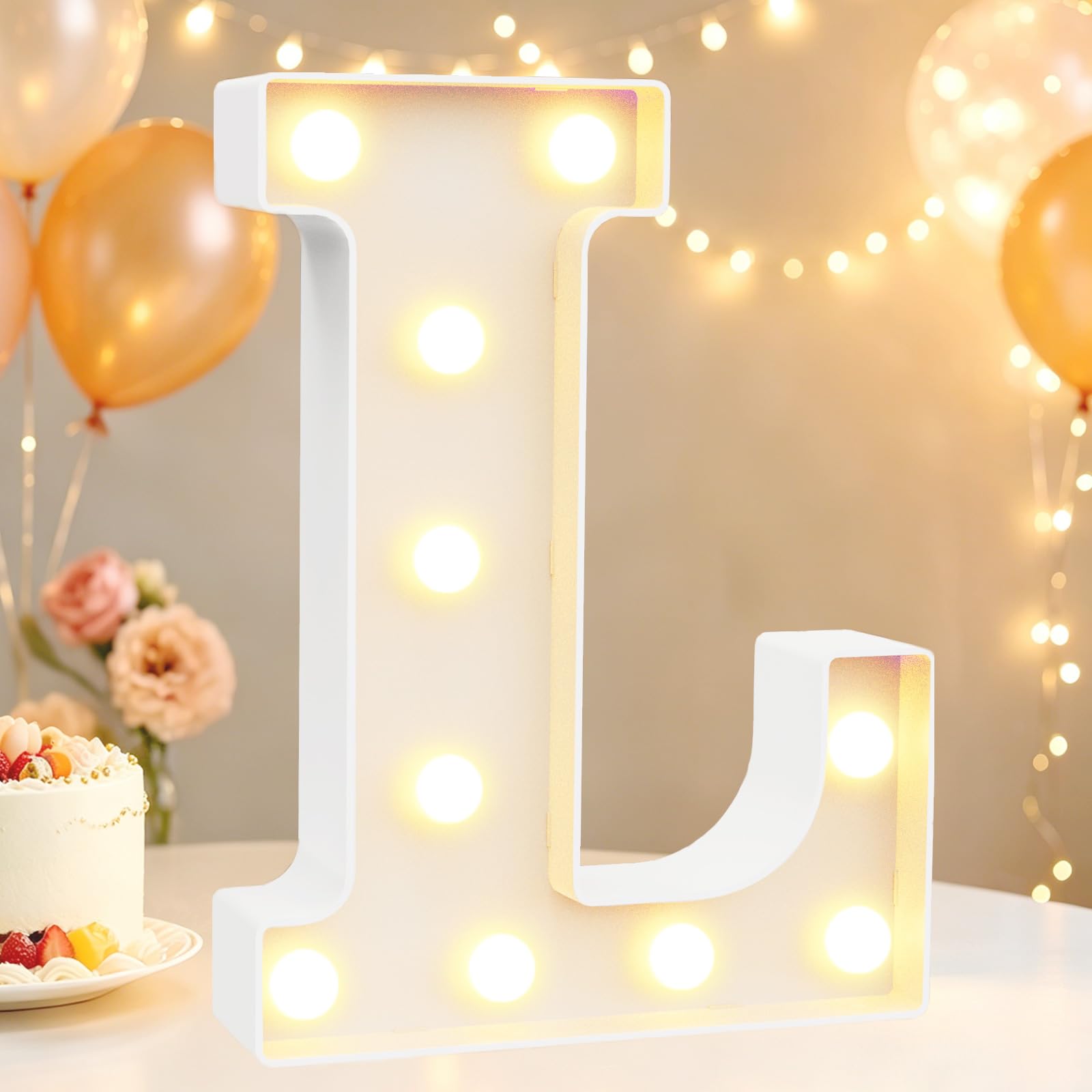LED Light Up Marquee Letters for Birthday Decorations, Letter L Warm White — image 1