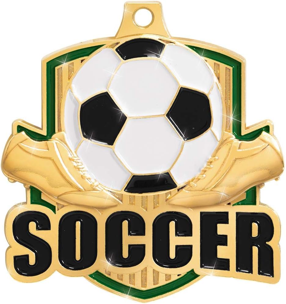 Crown Awards 2" Gold Shiny Captain Soccer Medals, with Free Neck Ribbon and Custom Engraving