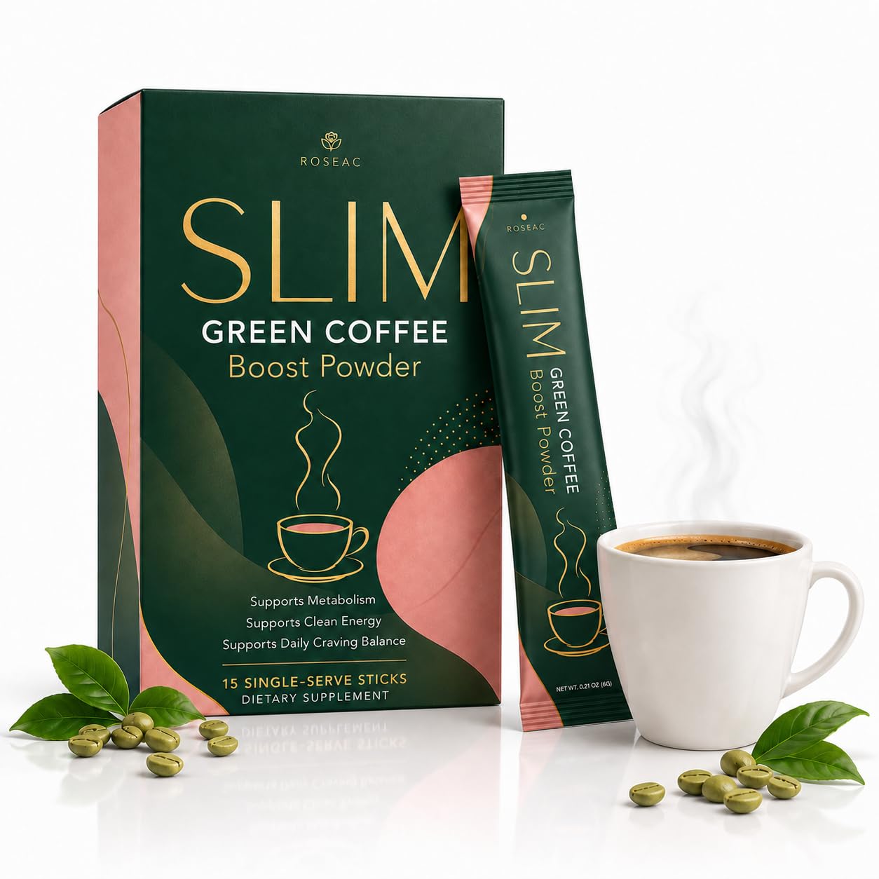 Slim Green Coffee Boost Powder, Coffee Stick Packs for Hot or Iced, Easy Mix Powder, 15 Single-Serve Sticks (1 Bag(15 Sachets)) 1 BOX(30 Sachets)