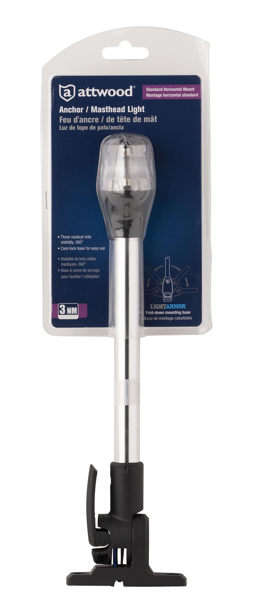 attwood Luce di ancoraggio/testa d'albero a incandescenza pieghevole marina, base orizzontale composita da 30,5 cm, 12 V