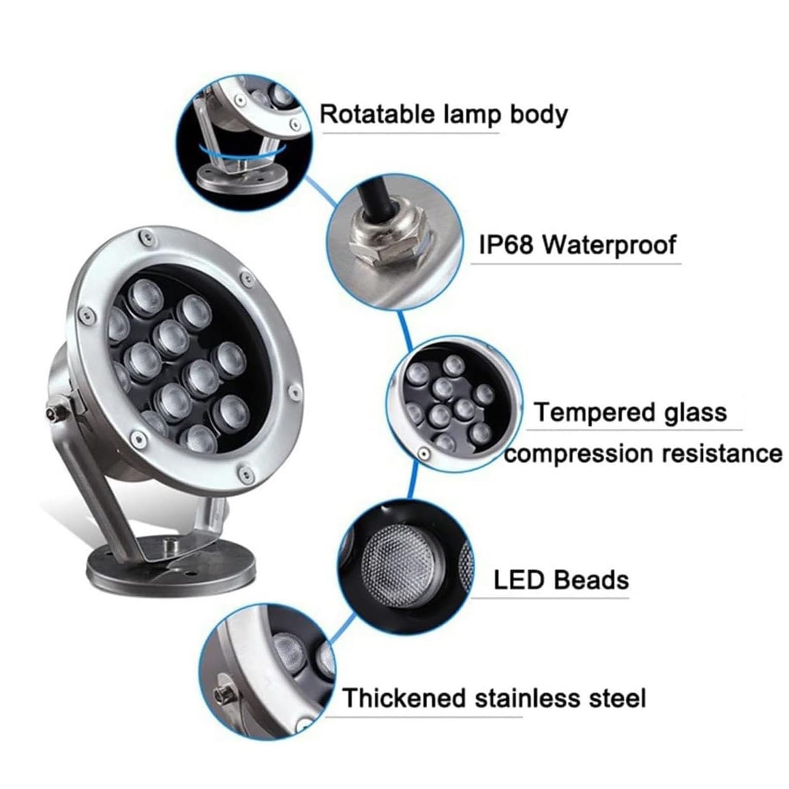 Reflektory, 12 V Podwodna lampa pierścieniowa do basenu, wodoodporna IP68(Green,12W)