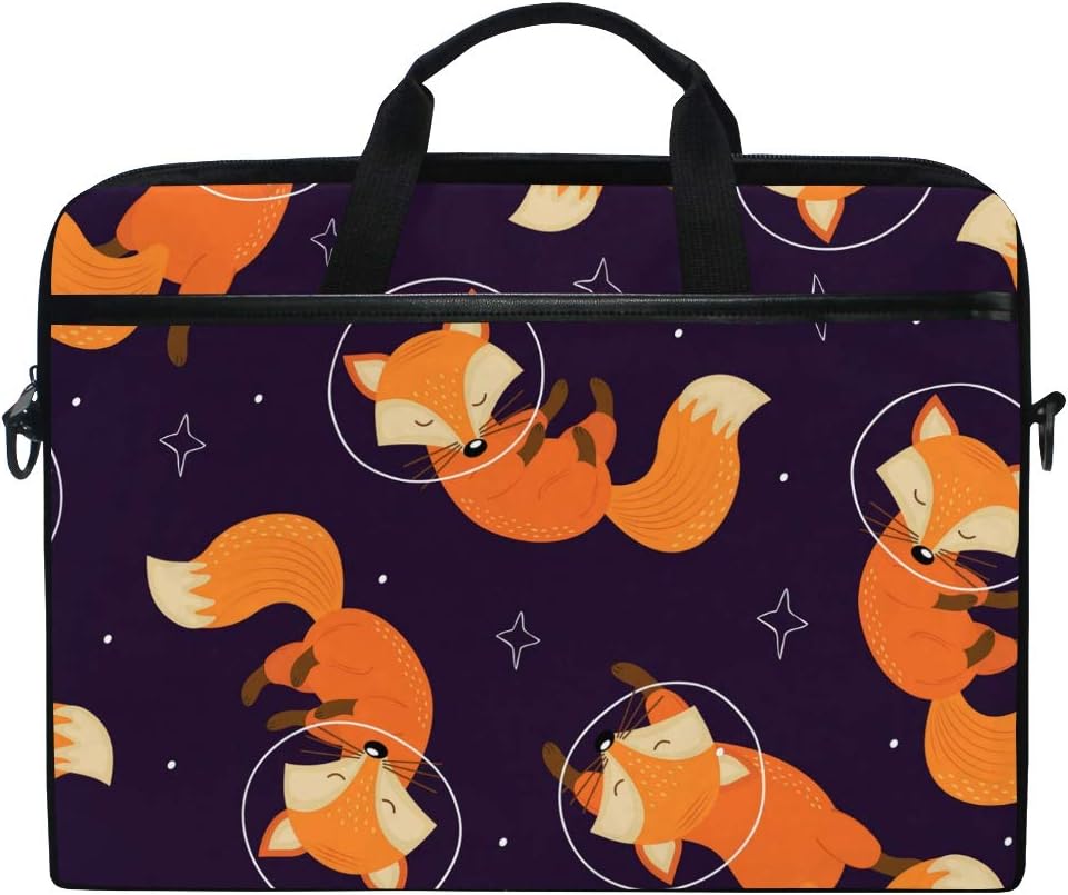 JOYPRINT Laptop Sleeve Case, Cute Fox Animal Star Space 14-14.5 inch Briefcase Messenger Notebook Computer Bag with Shoulder Strap Handle for Men Women Boy Girls