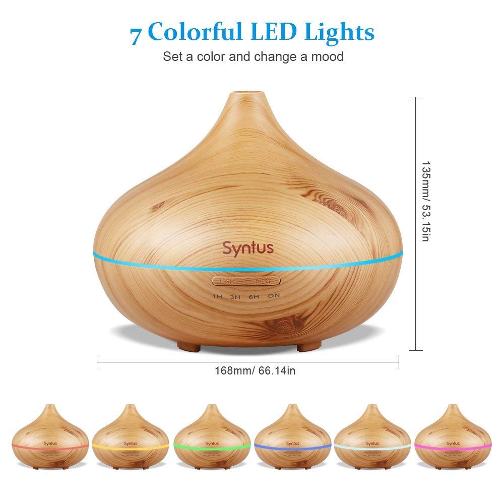Syntus Essential Oil Diffuser, 300ml Aromatherapy Cool Mist Ultrasonic Aroma Diffusers with Timer Setting, Waterless Auto Shut-Off Function, Wood Grain