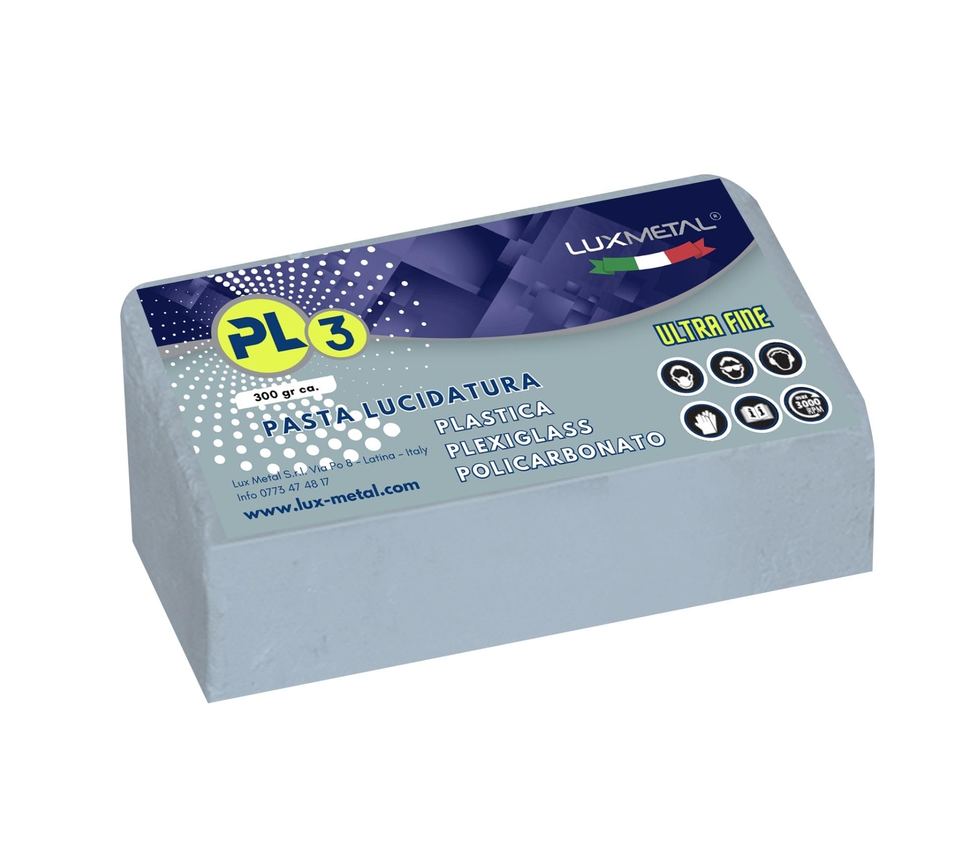 Lux Metal - Pasta Abrasiva PL3 300 gr Ultra Fine per Lucidare Plexiglass Trasparente, Policarbonato e Plastica - Rimuovi Graffi e Rinnova Fari Auto