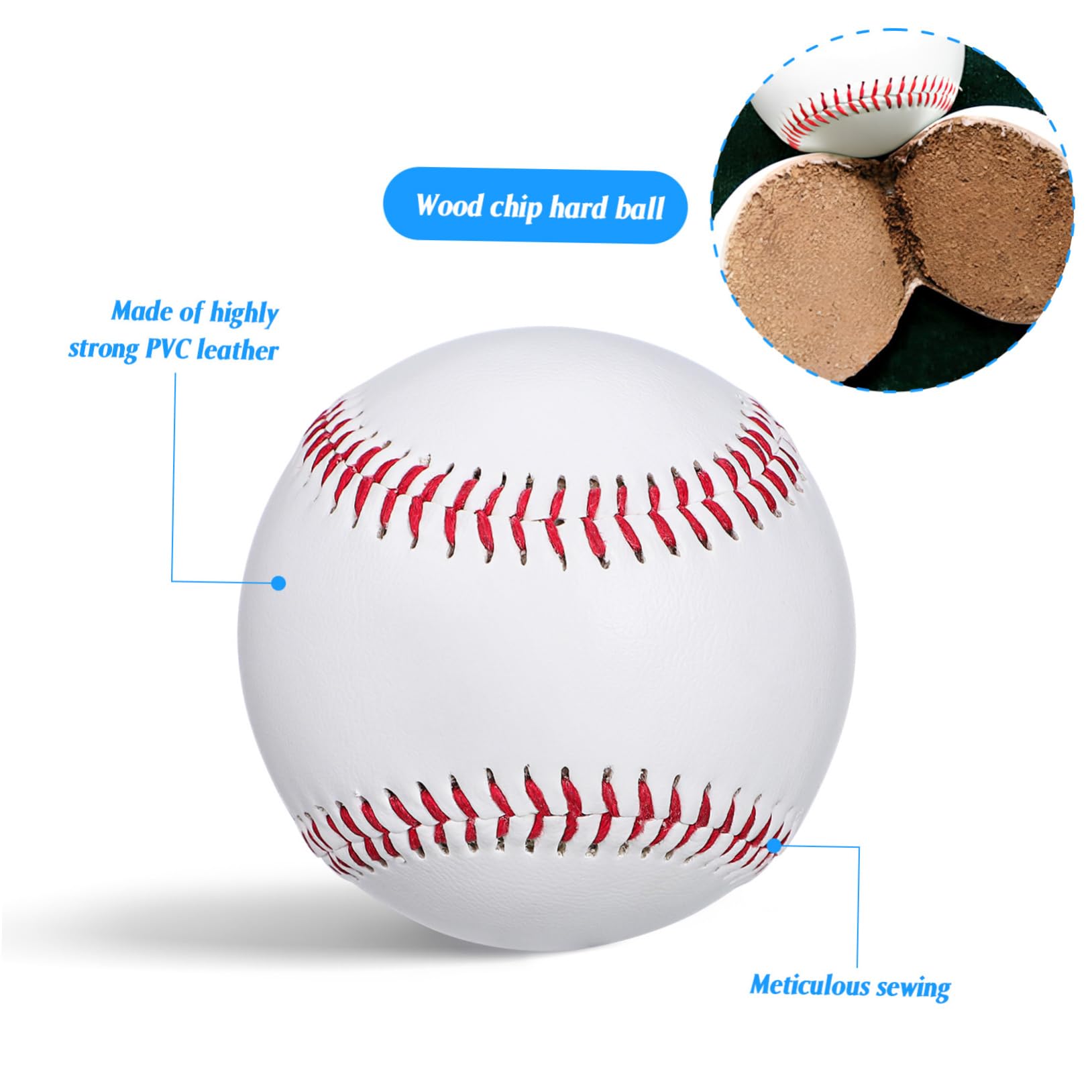 KOMBIUDA 12 Balones de Béisbol de Entrenamiento, PVC y Virutas de Madera, Superficie Lisa y Agarre Cómodo, para Principiantes y Práctica de Bateo
