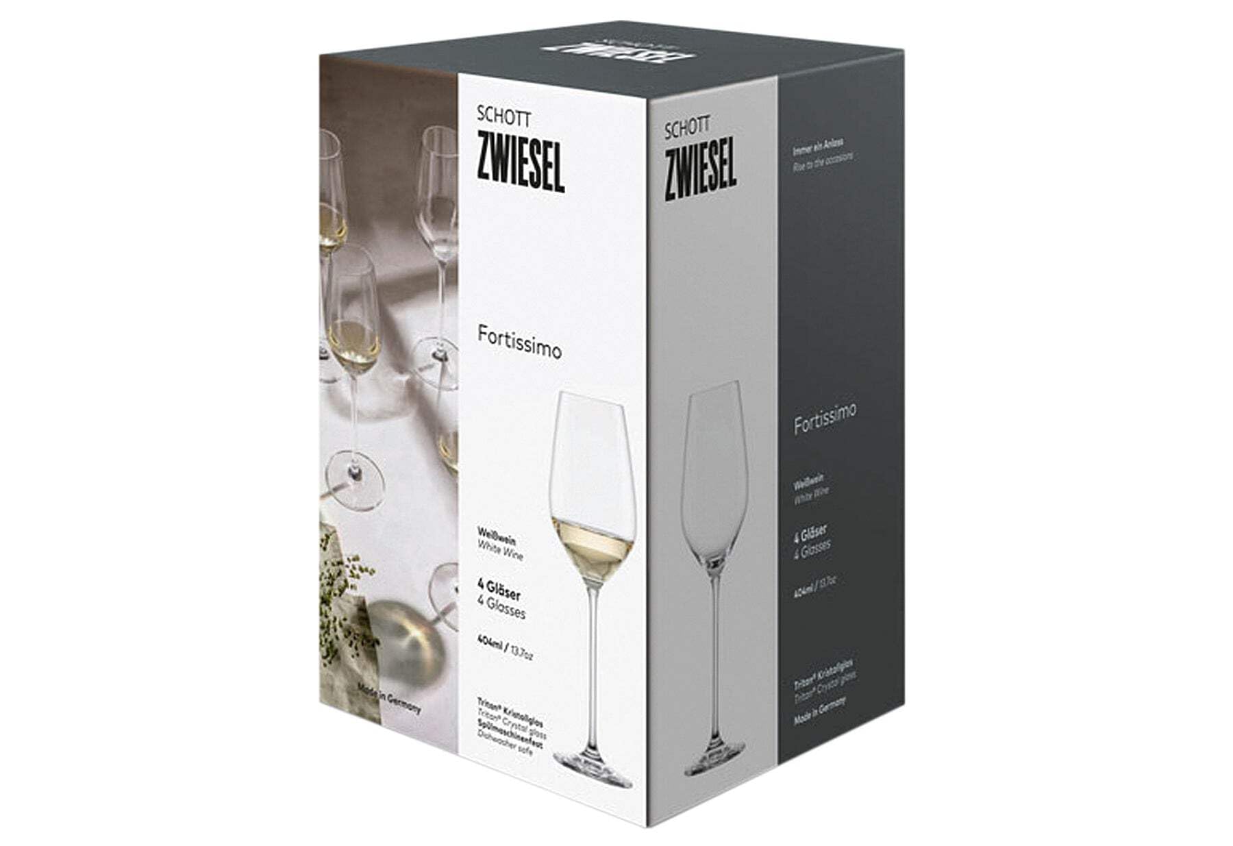 SCHOTT ZWIESEL Kieliszki do białego wina Fortissimo (zestaw 4 szt.), eleganckie kieliszki do białego wina, nadają się do mycia w zmywarce, Made in Germany (nr art. 123684)