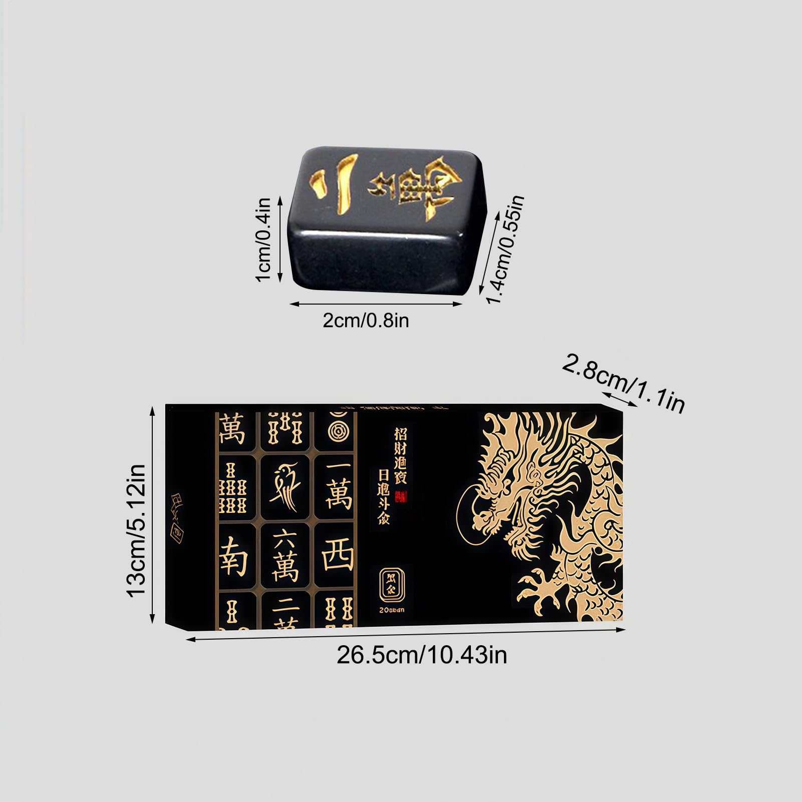 Mahjong Stein Set - 144 Stück Schwarz Gold Komplettes Fliesenset | Mahjong Brettspiel Inklusive 2 Würfel Und 4 - Geeignet Für Erwachsene Spieler Für Zu Hause, Auf Reisen, Auf Partys Und Als A