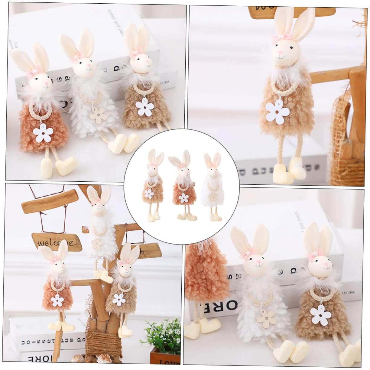 VICASKY Lot de 3 pendentifs en forme de lapin de Pâques - Décoration murale - Cadeaux d'invités pour Pâques - Décoration de lapin pour la porte de Pâques - Accessoires pour cochons d'Inde - Décoration