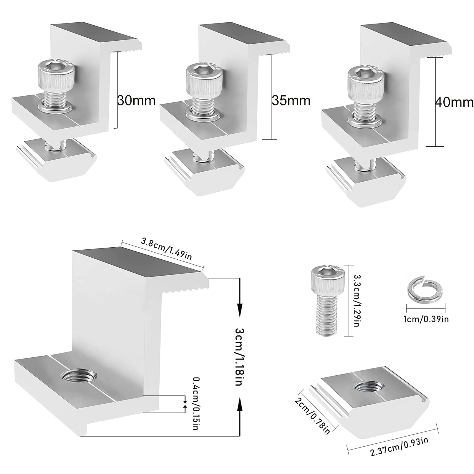 8x Solarpanel-Halterungen – End- Und Mittelklemmen Für 30/35/40 Mm Module